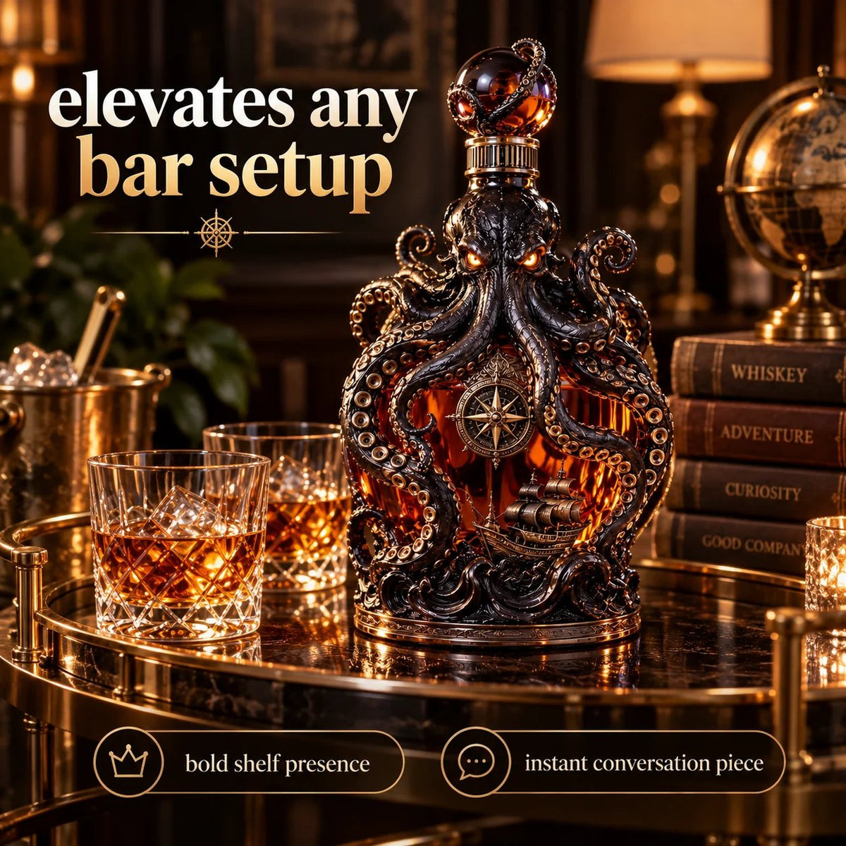 🔥Buy 2 Get 20% OFF🔥🐙Kraken Voyage Octopus Whiskey Decanter | Gothic Nautical Bar Centerpiece
