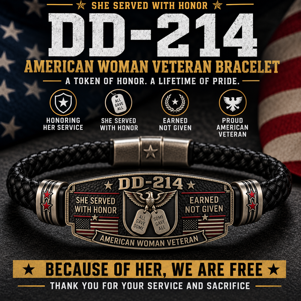 🎖️ Handmade DD-214 Veteran Honor Bracelet – "Earned, Not Given" Military Tribute 🇺🇸