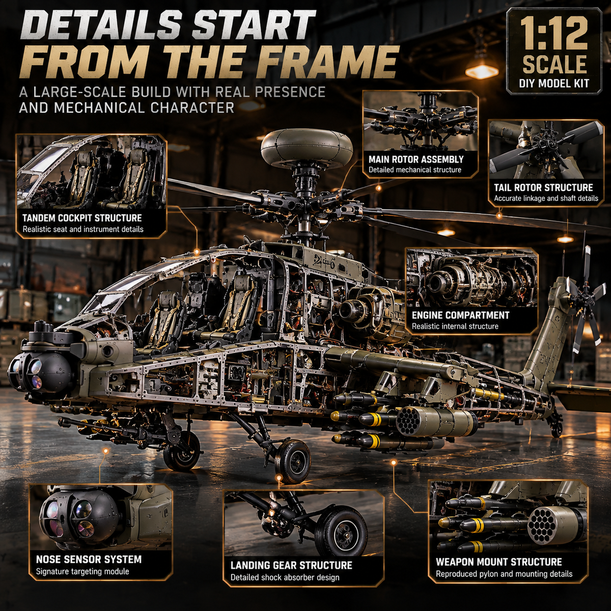 🔥🔥LAST DAY 49% OFF🚁Apache Attack Helicopter Model Kit – Build Your Own Military Aviation Legend