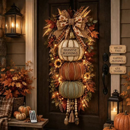 🎃 Lighted Rustic Wooden Pumpkin Door Hanger – Farmhouse Fall Porch & Thanksgiving Decor