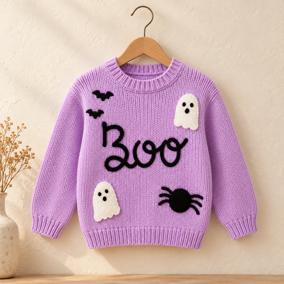 👻Kids Halloween Boo Ghost Knit Sweater – Cute Fall Pullover 🎃