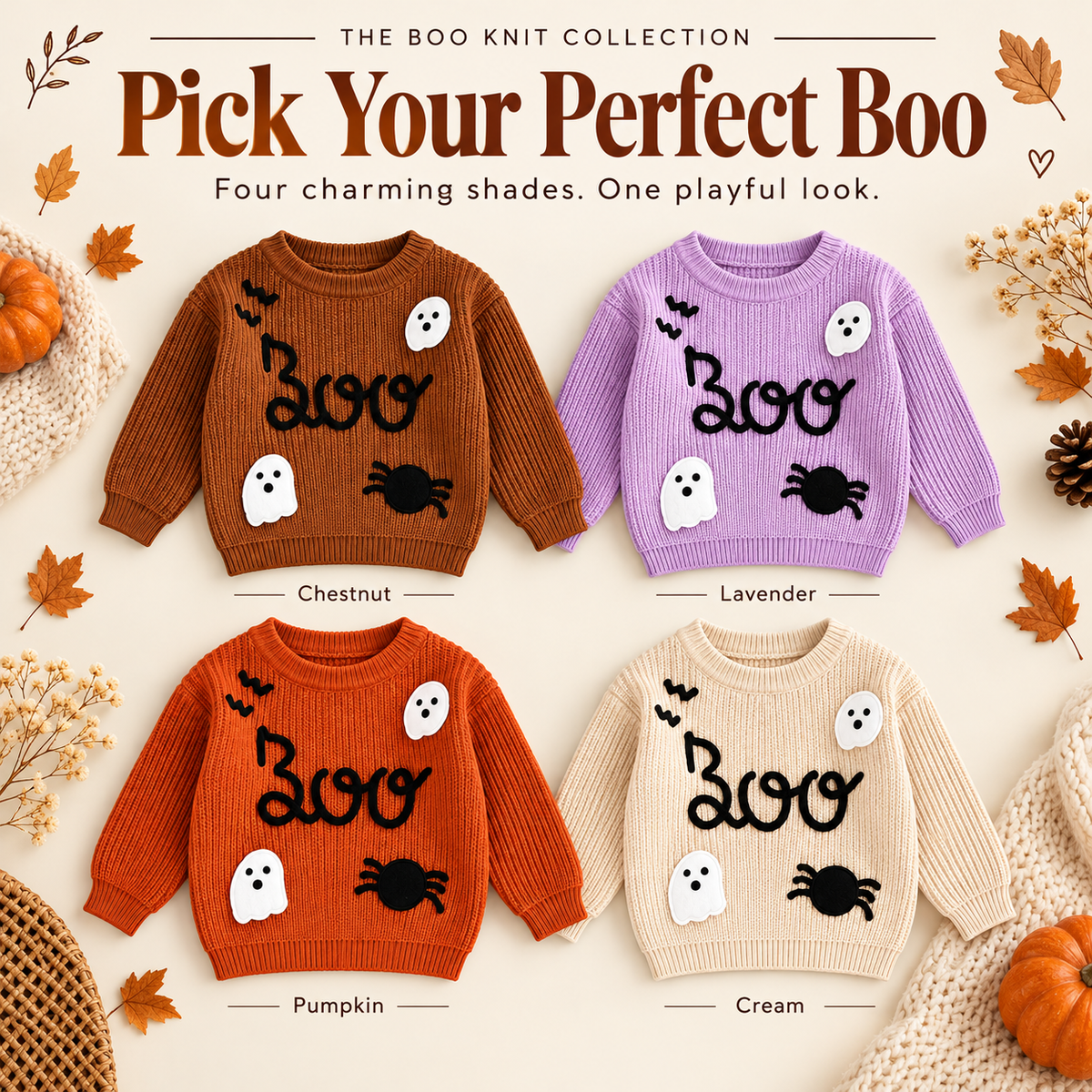 👻Kids Halloween Boo Ghost Knit Sweater – Cute Fall Pullover 🎃