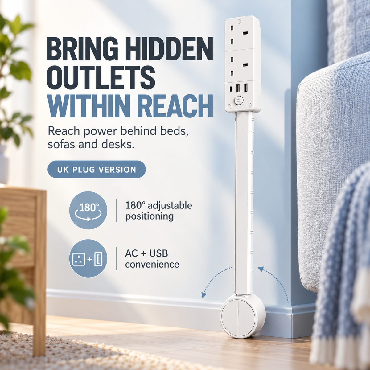 🔌 Rotating Wall Outlet Extender – Bring Hidden Outlets Within Easy Reach