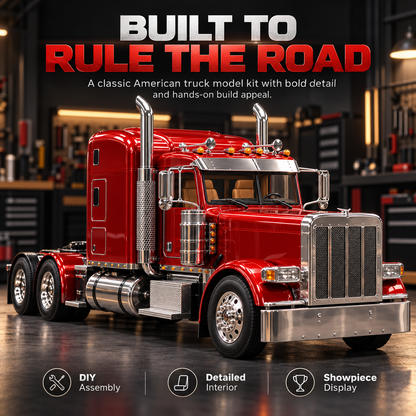 🚛 Classic American Long-Nose Truck Model Kit - Red Semi DIY Build 🛠️