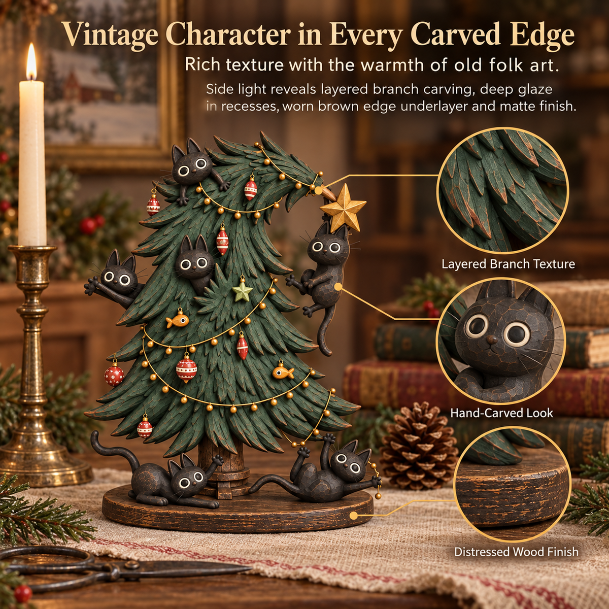 🐈‍⬛🎄 Mischievous Black Cat Christmas Tree Figurine