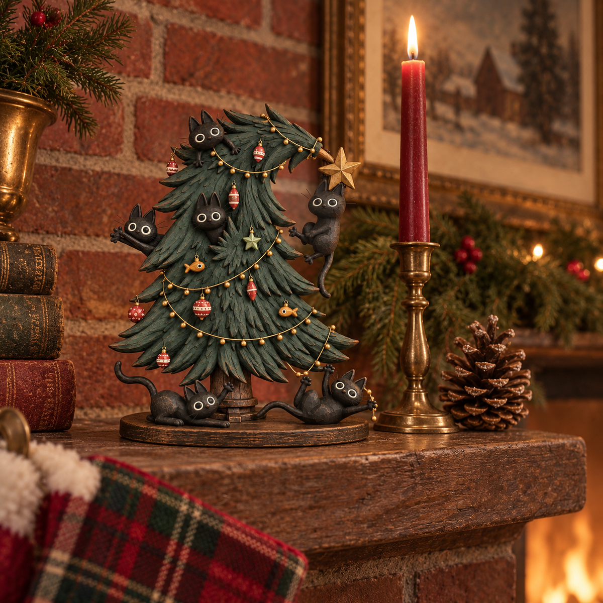 🐈‍⬛🎄 Mischievous Black Cat Christmas Tree Figurine