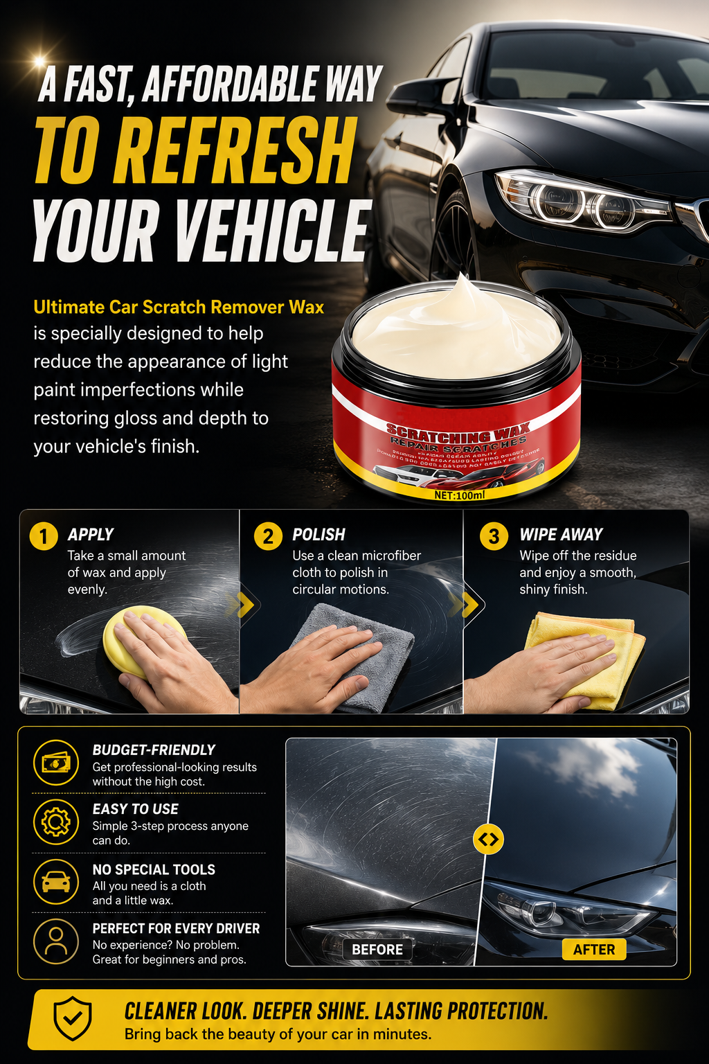 🚗 Ultimate Car Scratch Remover Wax – Reduce Scratches & Restore Showroom Shine ✨