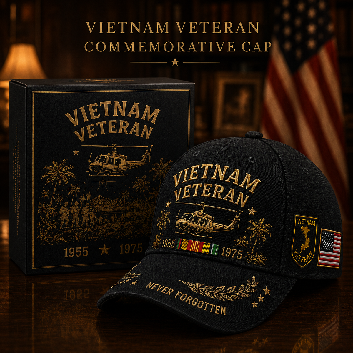 🎖️ Vietnam Veteran 1955–1975 Commemorative Memorial Embroidered Tribute Cap 🇺🇸