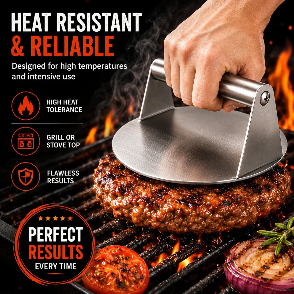 🍖 50% OFF Heavy-Duty Stainless Steel Meat Press for Faster, Even Cooking 🔥