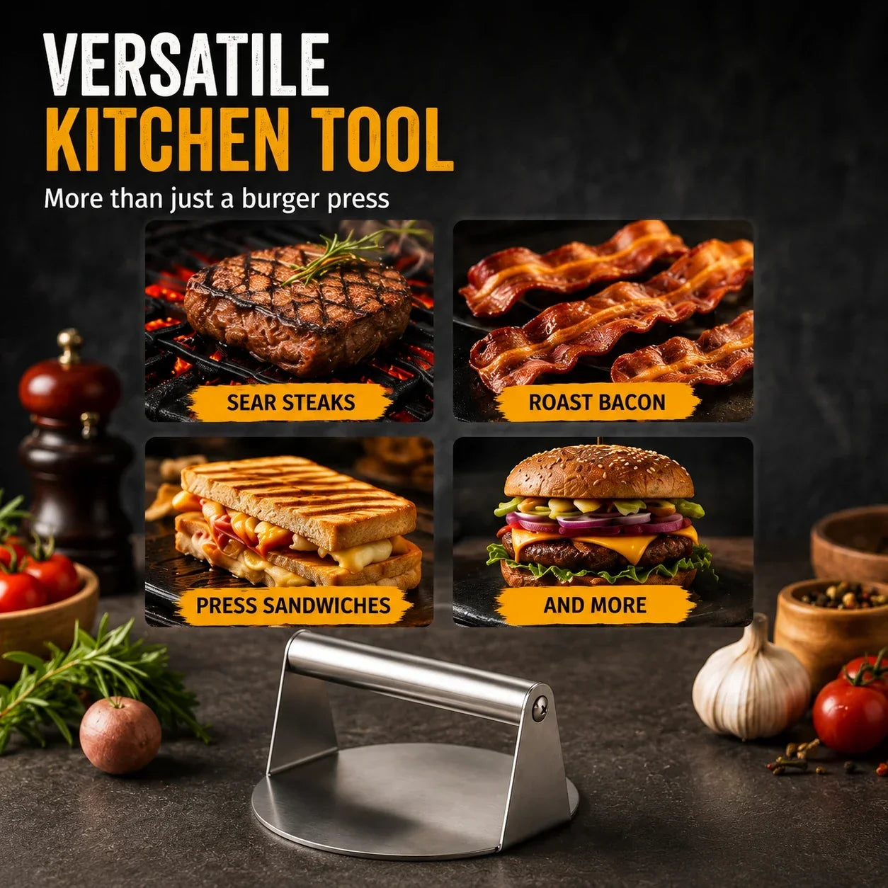 🍖 50% OFF Heavy-Duty Stainless Steel Meat Press for Faster, Even Cooking 🔥
