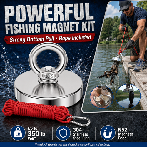 🔥 50% OFF 🧲 N52 Heavy-Duty Fishing Magnet – 3 Pull Strengths Up to 265 lbs