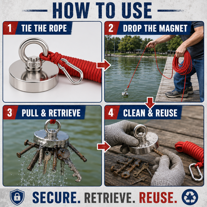 🔥 50% OFF 🧲 N52 Heavy-Duty Fishing Magnet – 3 Pull Strengths Up to 265 lbs