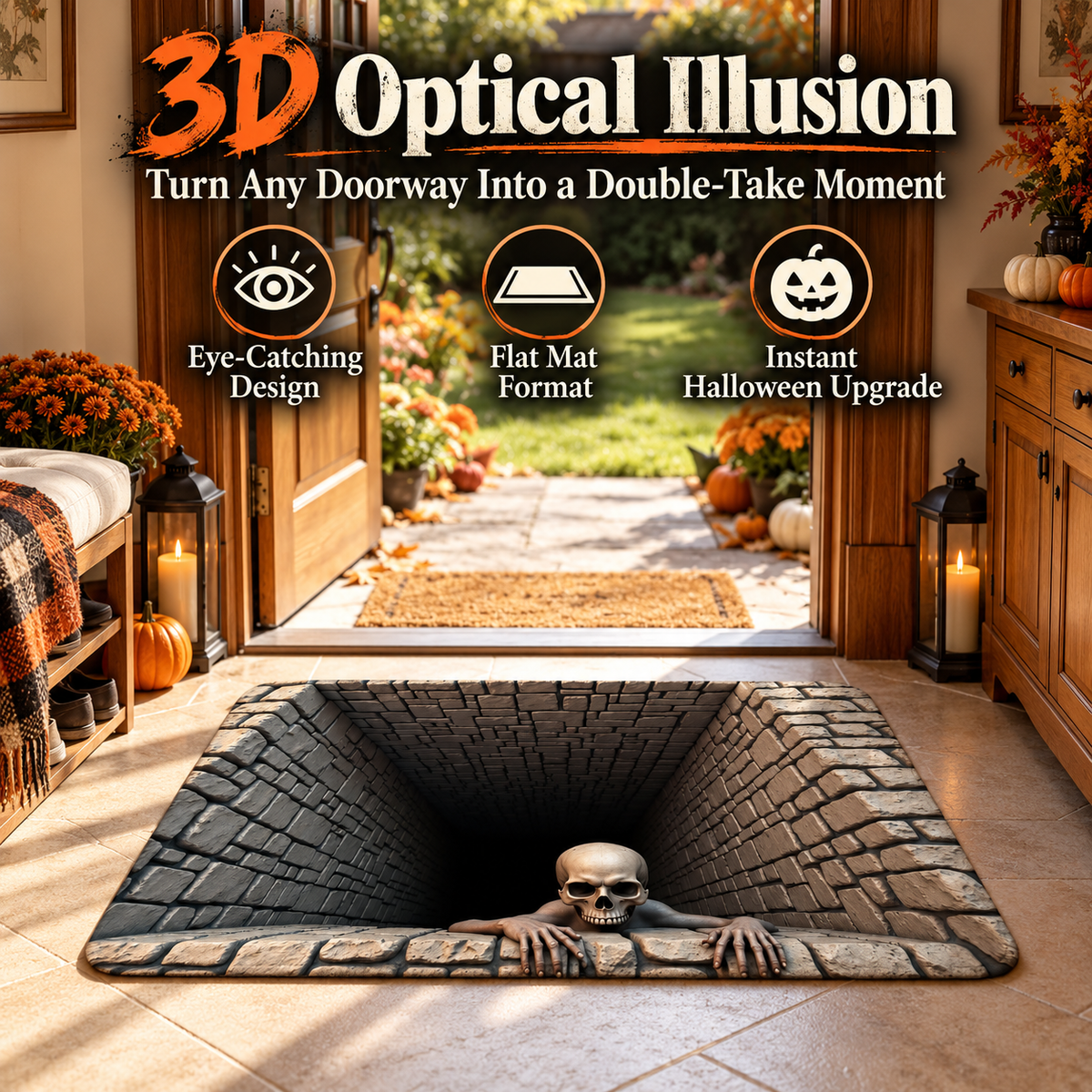 🎃 50% OFF Halloween 3D Optical Illusion Mat – Make Guests Look Twice