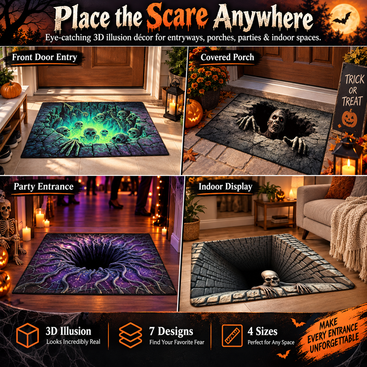 🎃 50% OFF Halloween 3D Optical Illusion Mat – Make Guests Look Twice