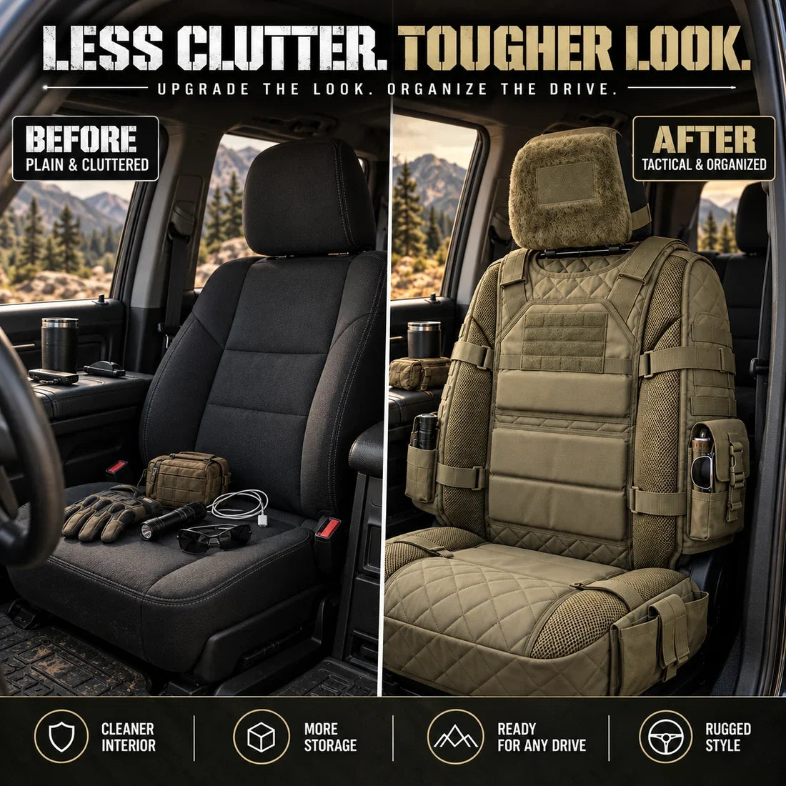 💥Limited Time-50% OFF🚙 Durable Tactical Truck Seat Cover✨ Storage, Protection & All-Day Comfort