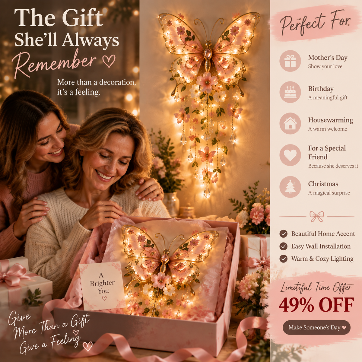 🔥Last Day 49%🦋 Butterfly Garden Light – Glowing Floral Wall Décor ✨