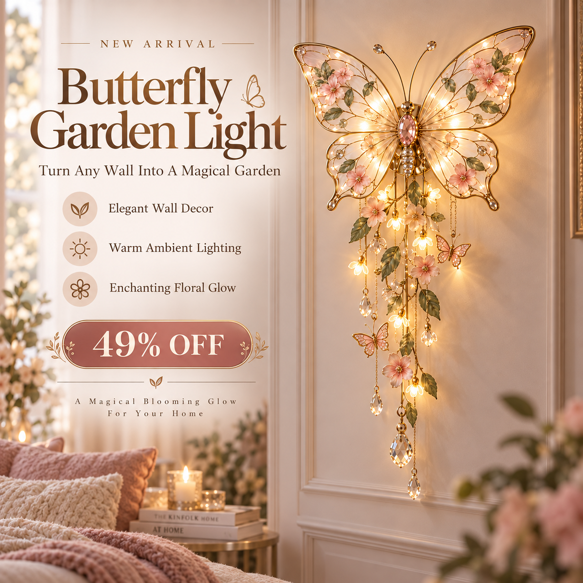 🔥Last Day 49%🦋 Butterfly Garden Light – Glowing Floral Wall Décor ✨