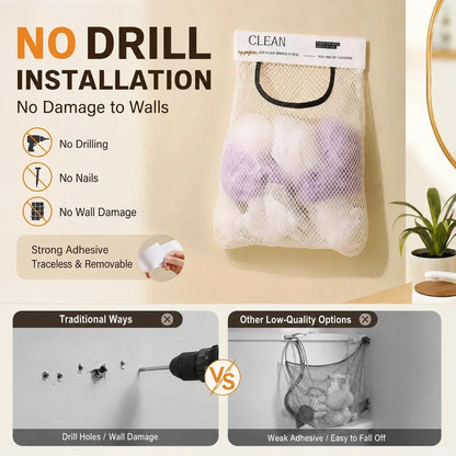 🔥LAST DAY 49% OFF - No-Drill Hanging Mesh Storage Bag | Adhesive Wall Organizer