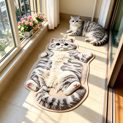 🐱Last Day 49% OFF🔥🔥🔥Chubby Tabby Cat Shaped Rug 🤎