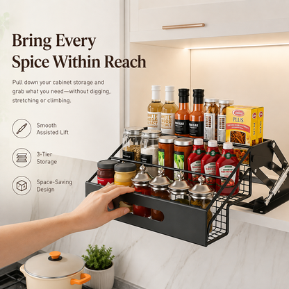 🔥 50% OFF — LAST DAY! 🚨 Pull-Down Cabinet Organizer — Bring Every Spice Within Easy Reach! ✨
