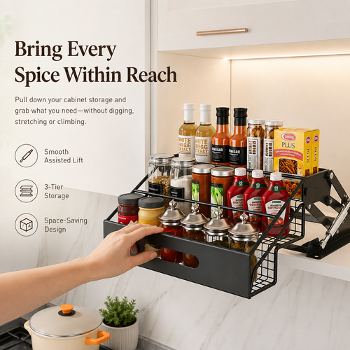 🔥 50% OFF — LAST DAY! 🚨 Pull-Down Cabinet Organizer — Bring Every Spice Within Easy Reach! ✨