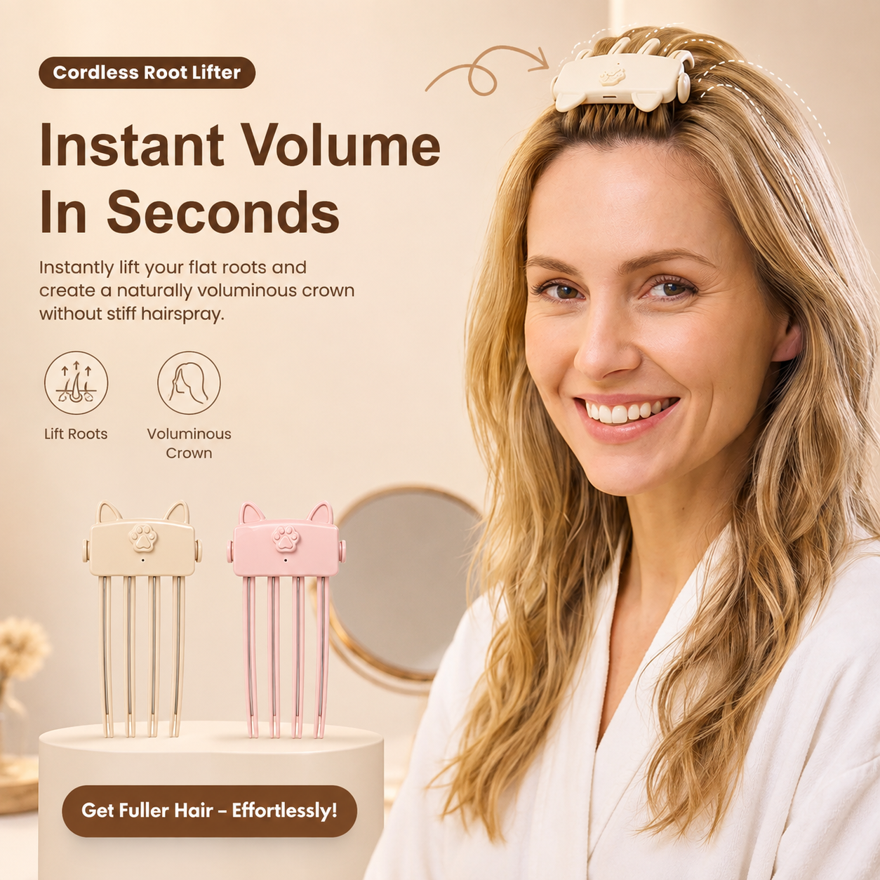 🔥 50% OFF Cordless Heated Root Volumizing Clip – Instant Hair Lift & Volume