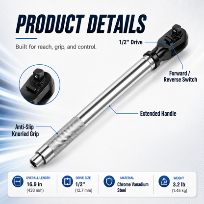 🔥 Limited Time Offer 1/2" Ratchet Extension Bar 🔧 Easily Reach Tight Spaces 🚚 Free Shipping