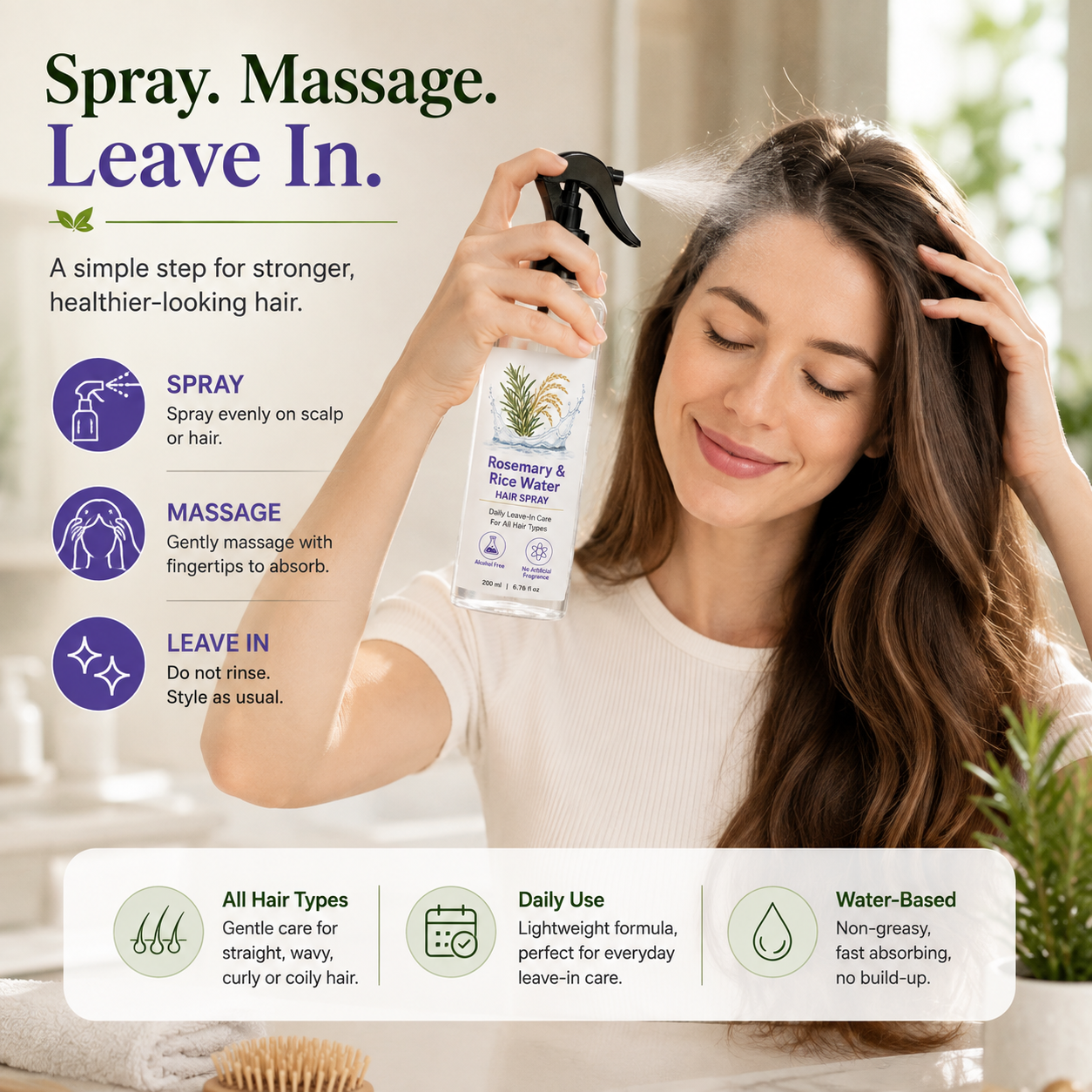 🌿 50% OFF Rosemary & Rice Water Hair Spray ✨ Fuller-Looking, Healthier Hair