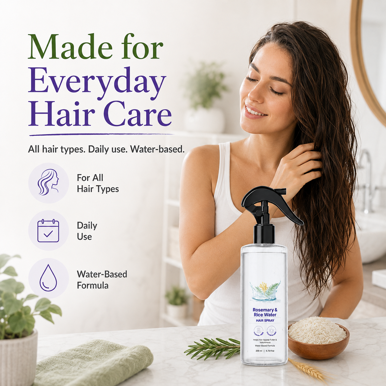 🌿 50% OFF Rosemary & Rice Water Hair Spray ✨ Fuller-Looking, Healthier Hair