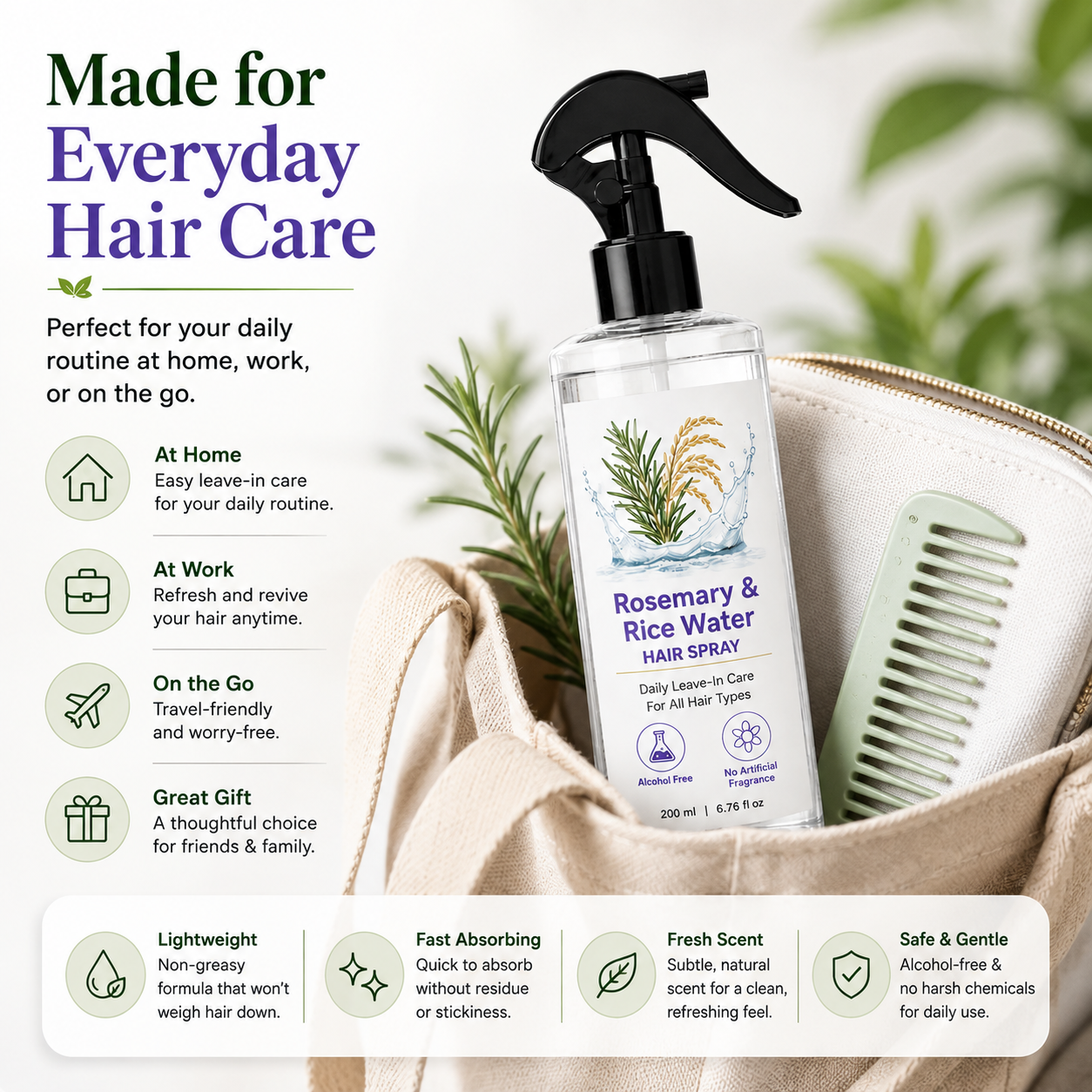 🌿 50% OFF Rosemary & Rice Water Hair Spray ✨ Fuller-Looking, Healthier Hair
