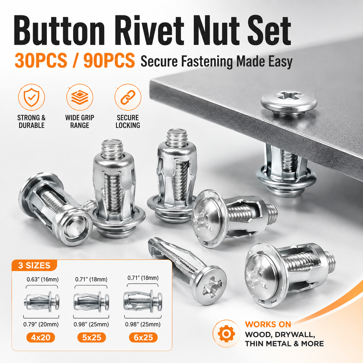 🔩 50% OFF 30/90PCS Rivet Nut Fastener Set — Strong Hold, Easy Install
