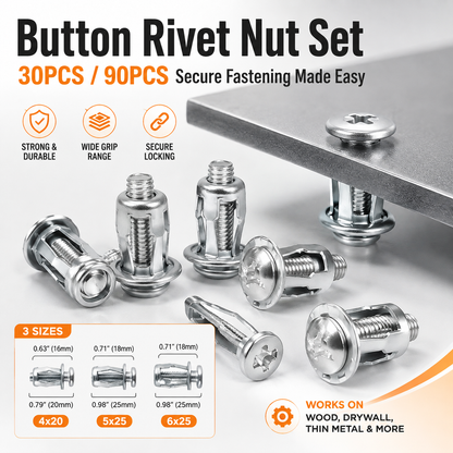 🔩 50% OFF 30/90PCS Rivet Nut Fastener Set — Strong Hold, Easy Install