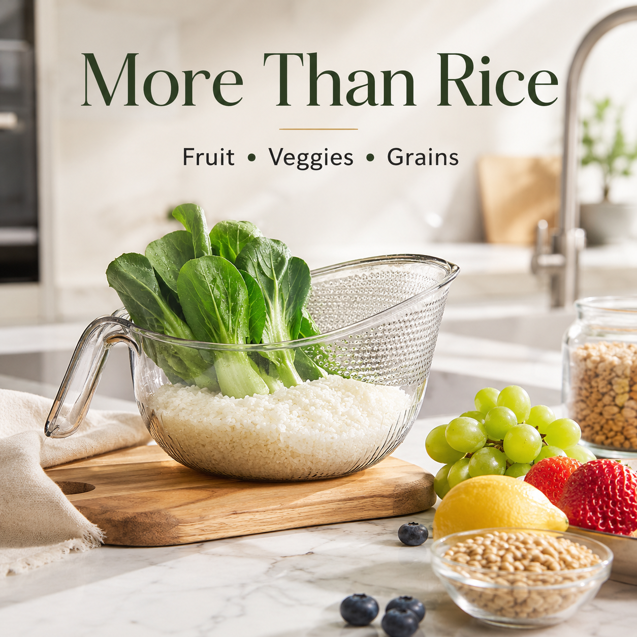 🍚 50% OFF Aesthetic Multifunctional Rice Strainer ✨ Rinse, Drain & Pour with Ease