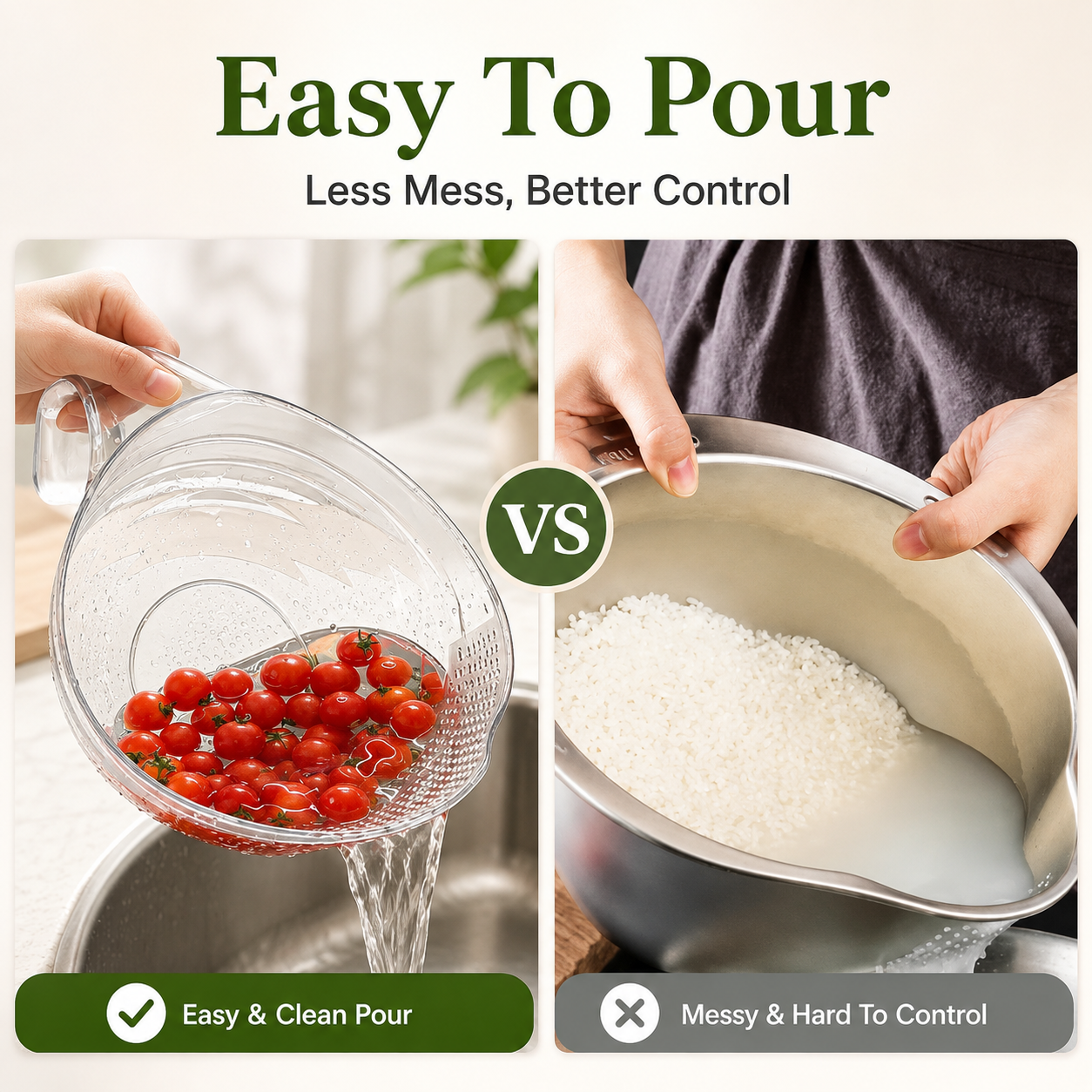 🍚 50% OFF Aesthetic Multifunctional Rice Strainer ✨ Rinse, Drain & Pour with Ease