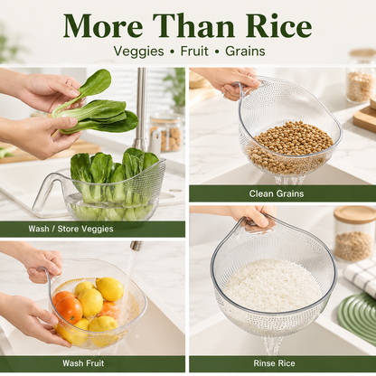 🍚 50% OFF Aesthetic Multifunctional Rice Strainer ✨ Rinse, Drain & Pour with Ease