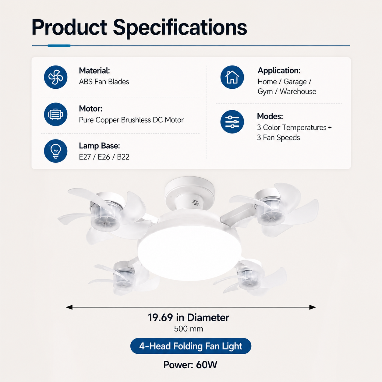 🔥 48% OFF New E27 Socket Ceiling Fan Light - 2-in-1 Silent LED Fan with Remote Control