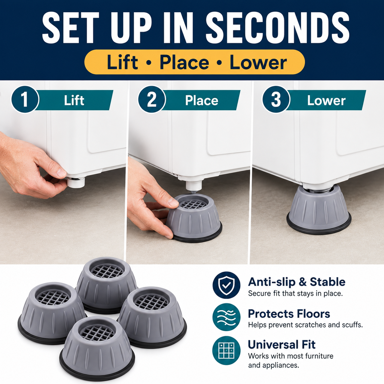 🧺 50% OFF Washer Anti-Vibration Pads ⚡ Reduce Shake & Improve Stability
