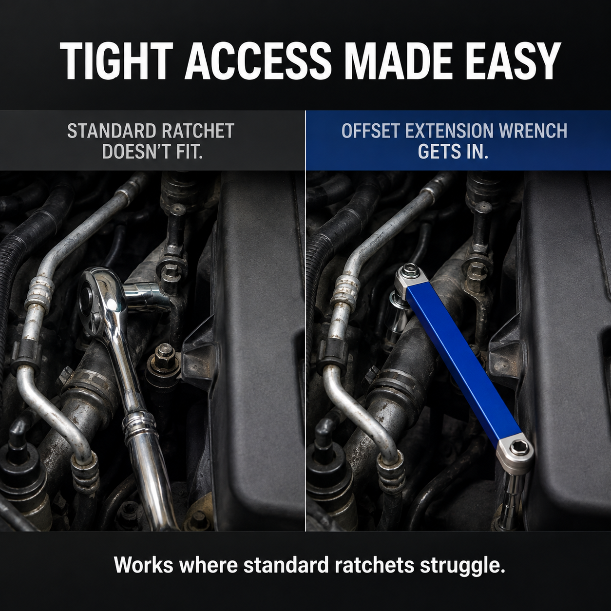 🔥 50% OFF Offset Extension Wrench 🔧 Impact Ready with 1/4", 3/8" & 1/2" Adapters
