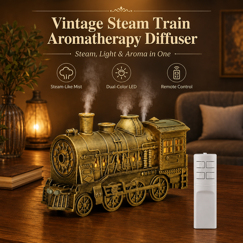 🔥 50% OFF TODAY 🚂 Vintage Steam Train Aromatherapy Diffuser with LED Mood Light ✨