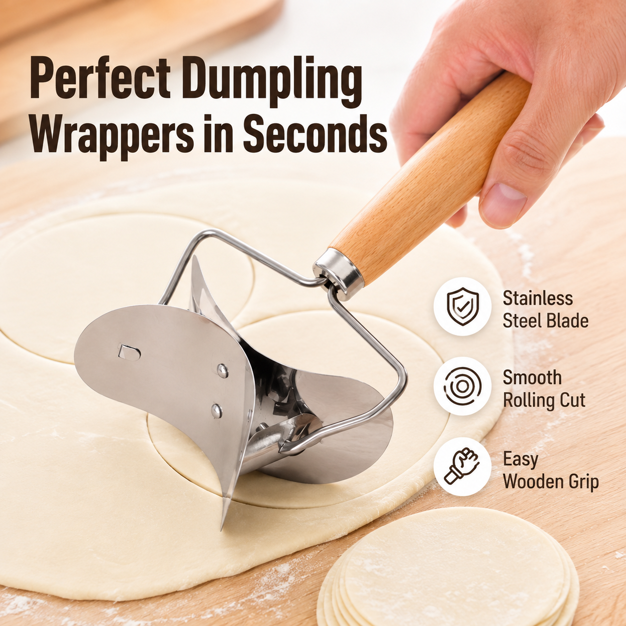 🥟 48% OFF Dumpling Wrapper Cutter ⚡ Roll & Cut Perfect Dough Circles Fast
