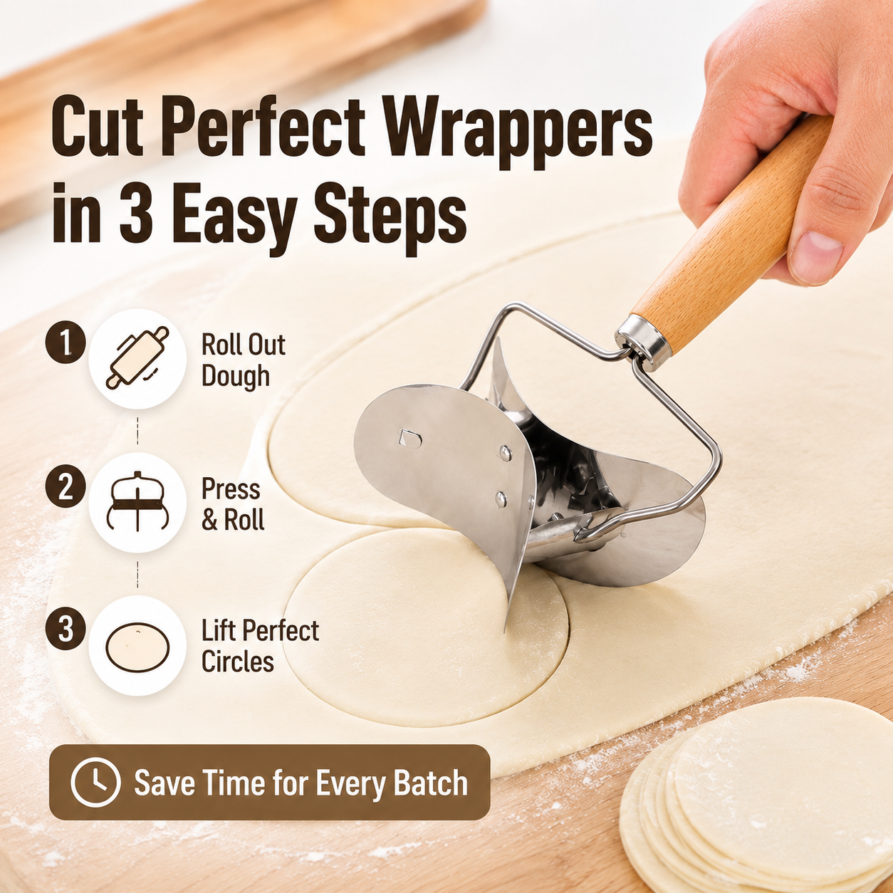 🥟 48% OFF Dumpling Wrapper Cutter ⚡ Roll & Cut Perfect Dough Circles Fast
