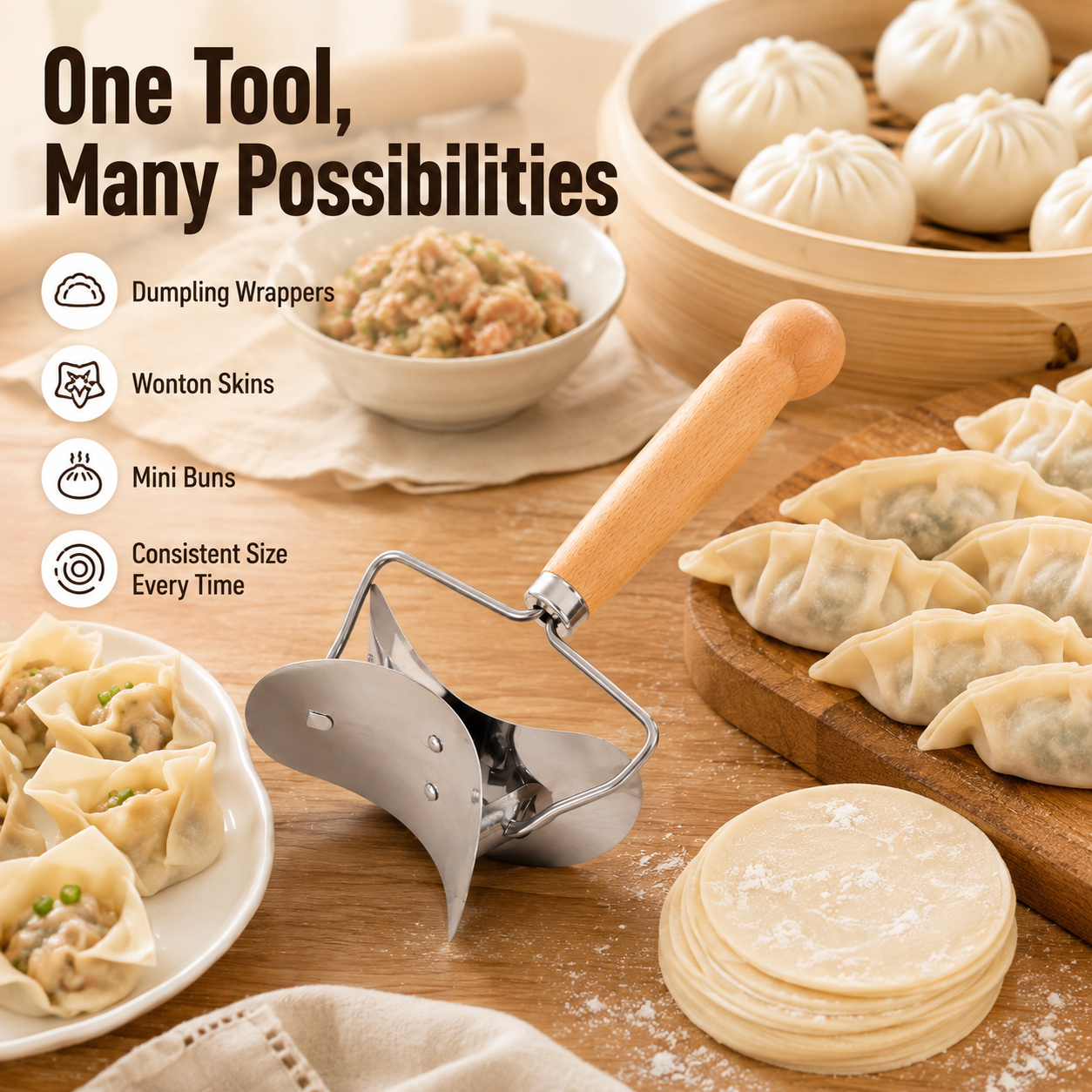 🥟 48% OFF Dumpling Wrapper Cutter ⚡ Roll & Cut Perfect Dough Circles Fast