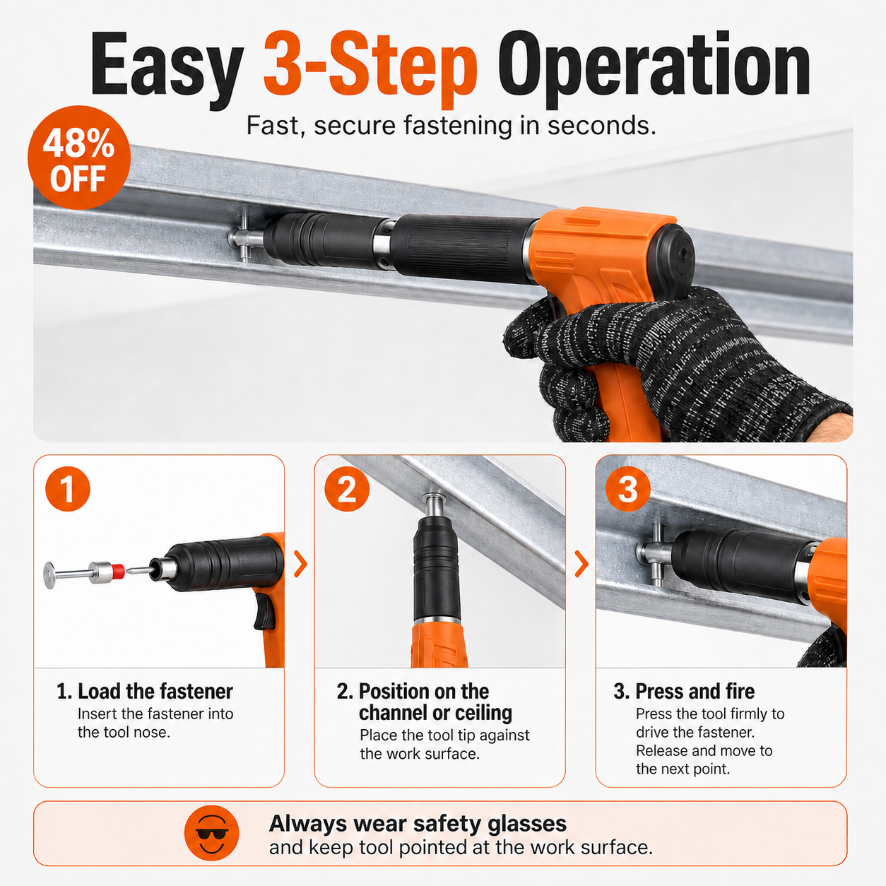 🔥 48% OFF Heavy-Duty Ceiling Fastening Tool ⚡ Fast, Precise & Easy One-Hand Operation