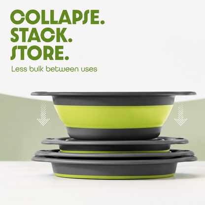 ⚡ 50% OFF 3-Piece Collapsible Colanders with Drainage Base 💧 Rinse, Drain & Store With Ease