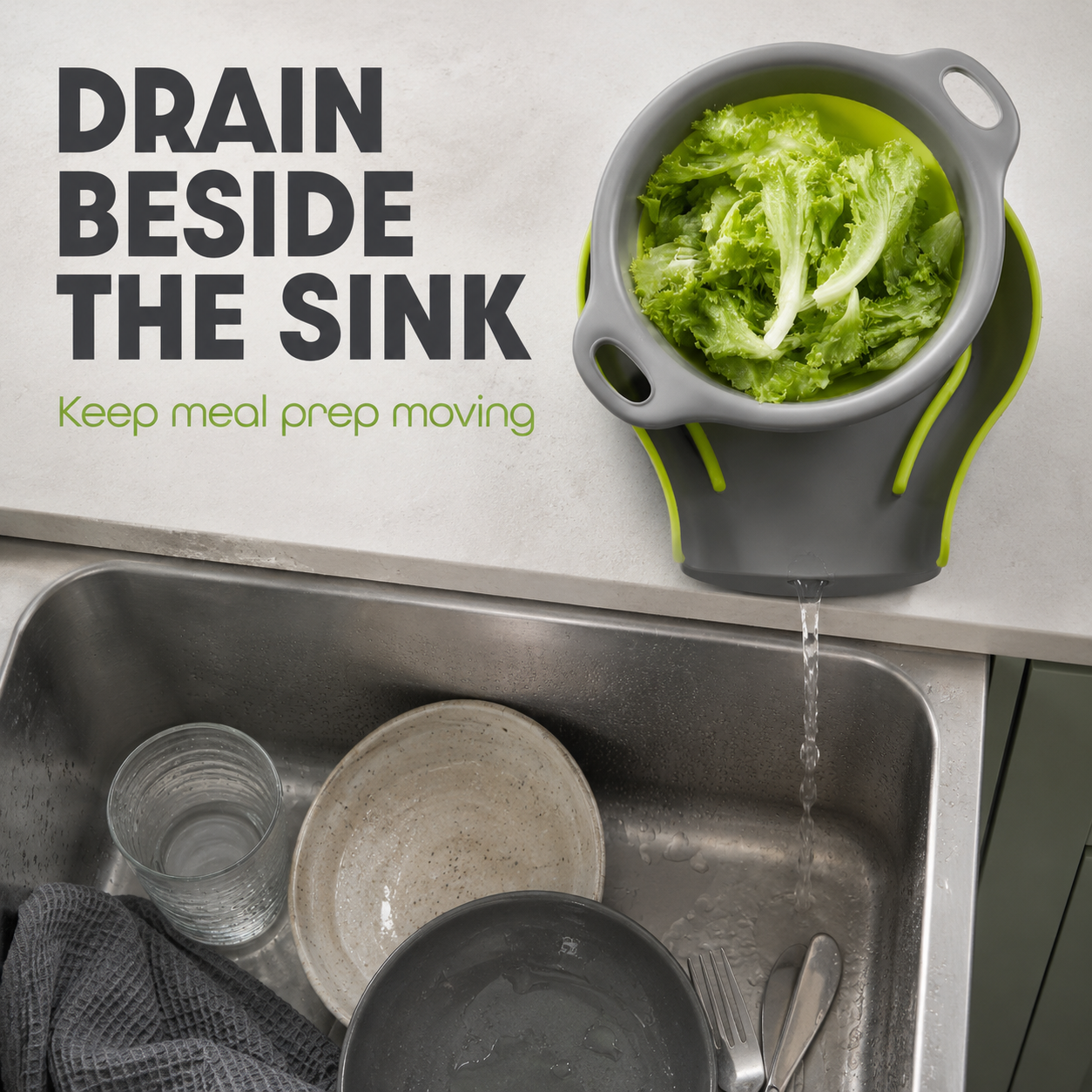 ⚡ 50% OFF 3-Piece Collapsible Colanders with Drainage Base 💧 Rinse, Drain & Store With Ease