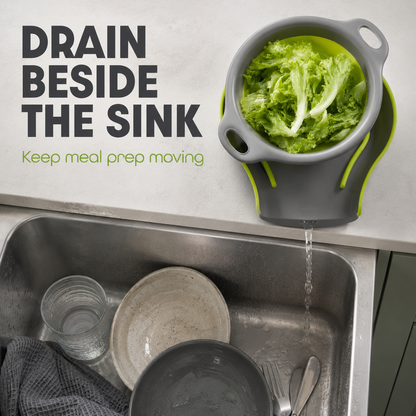 ⚡ 50% OFF 3-Piece Collapsible Colanders with Drainage Base 💧 Rinse, Drain & Store With Ease