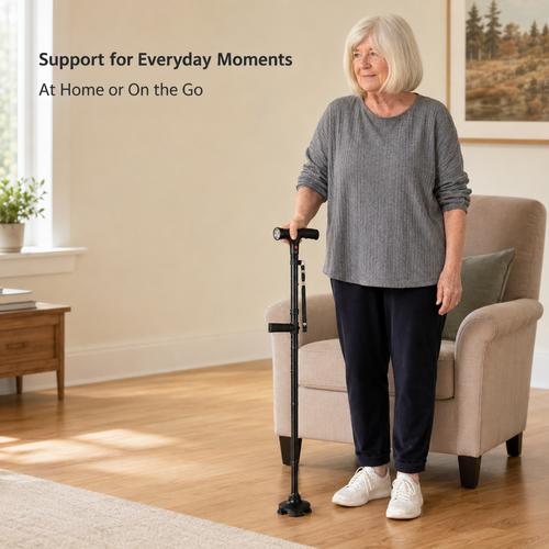 Foldable LED Walking Cane with Extra Grip for Everyday Support