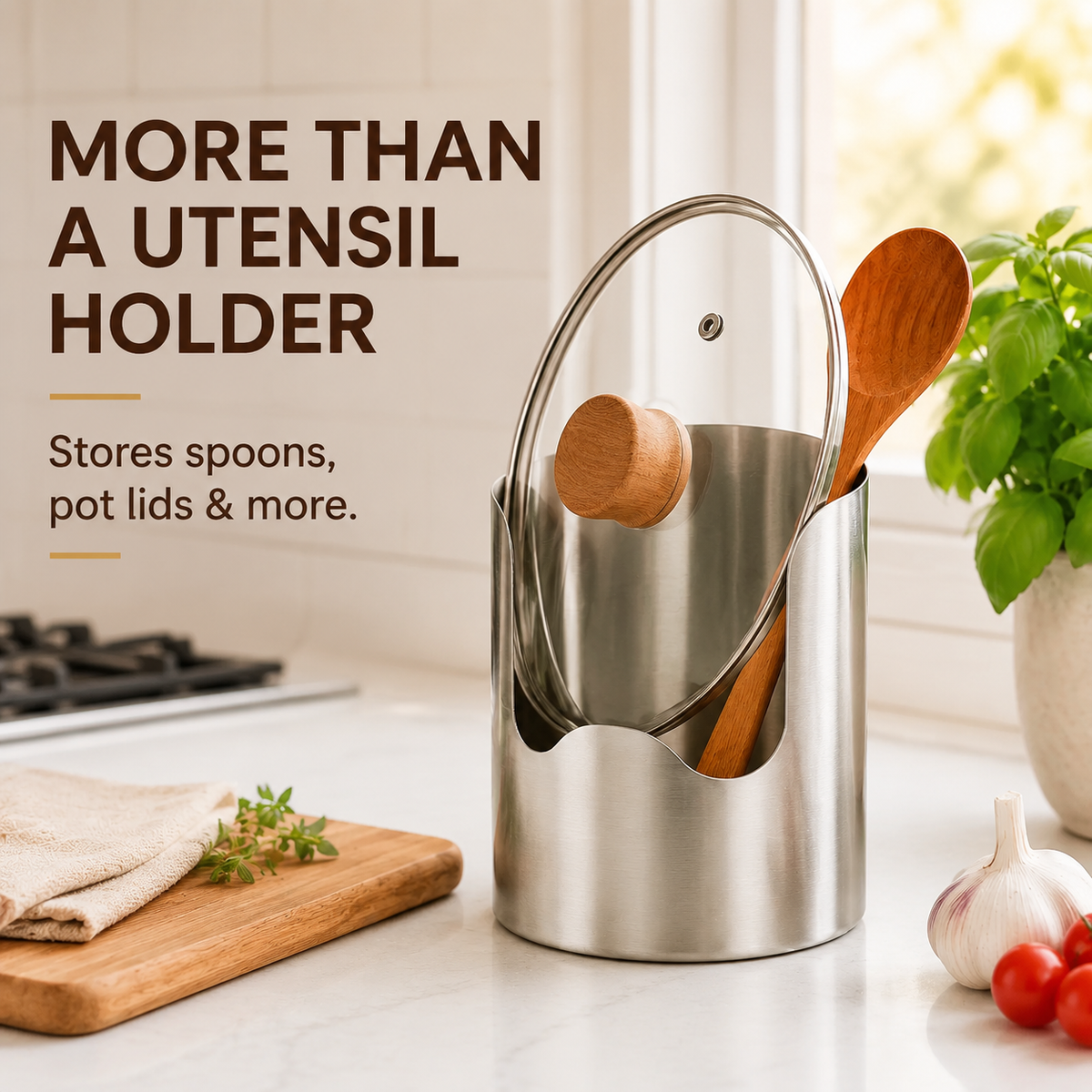 🥄 Stainless Steel Utensil Holder ✨ – Rust-Resistant Countertop Organizer for Spoons, Spatulas & Cooking Tools ✨🔪