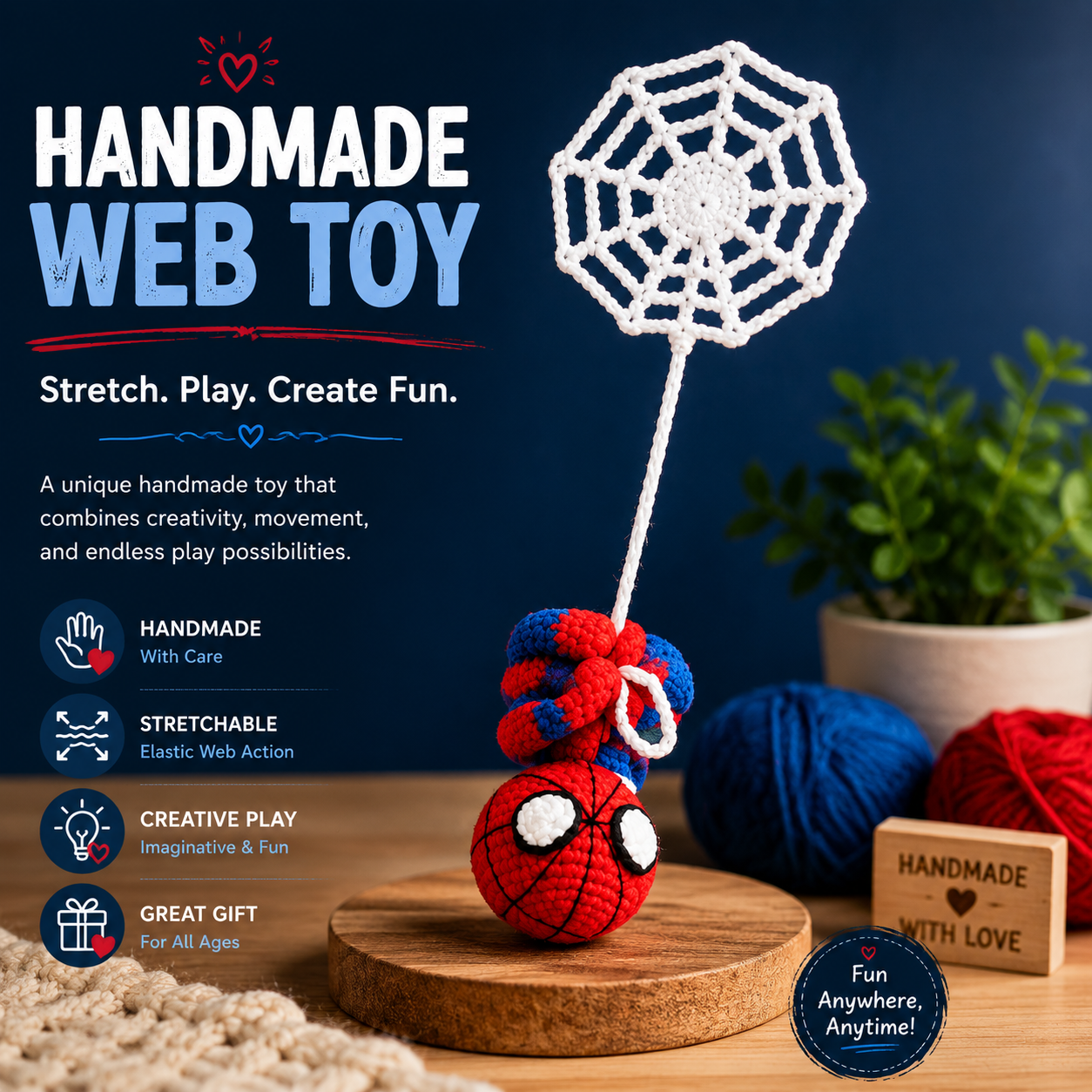 Handcrafted Crochet Web Toy – Unique Stretch & Bounce Interactive Gift