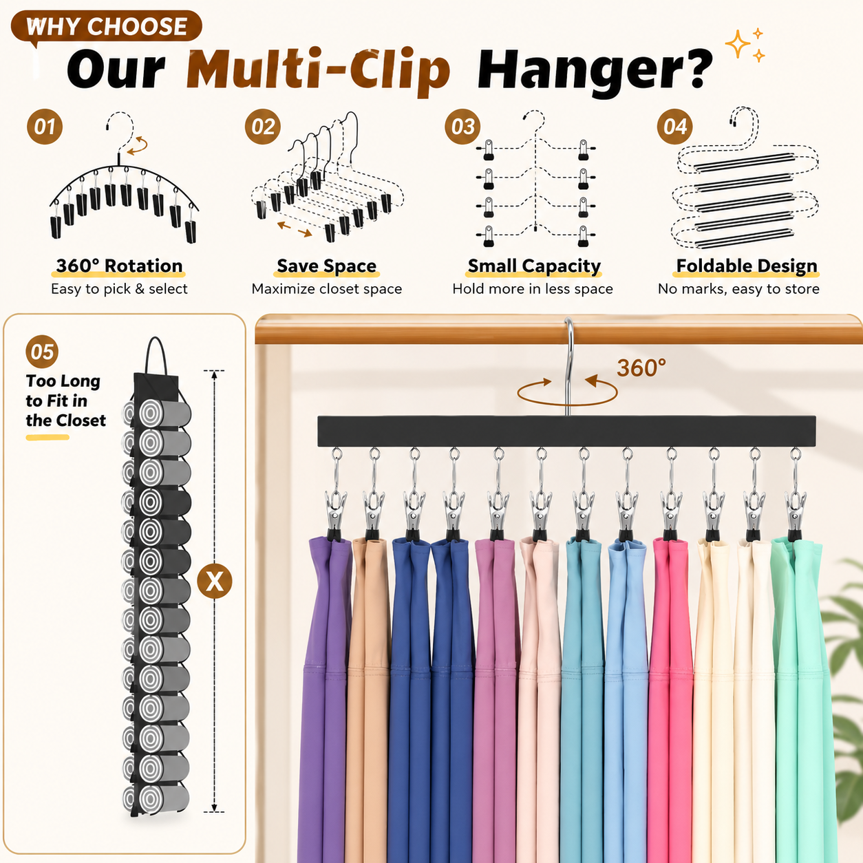🔥Premium Wooden Hat Organizer with 12 Non-Scratch Stainless Steel Clips - Space Saving Closet Storage for Hats